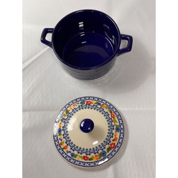 Pioneer Woman Dazzling Dahlias Mini Casserole Dish with Lid 5" x 5" Navy Blue-2 - Picture 4 of 10